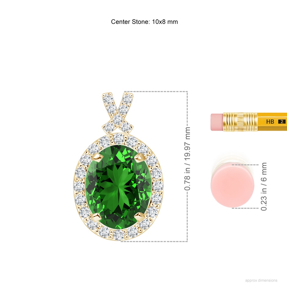 10x8mm Labgrown Lab-Grown Vintage Style Emerald Pendant with Lab Diamond Halo in Yellow Gold ruler