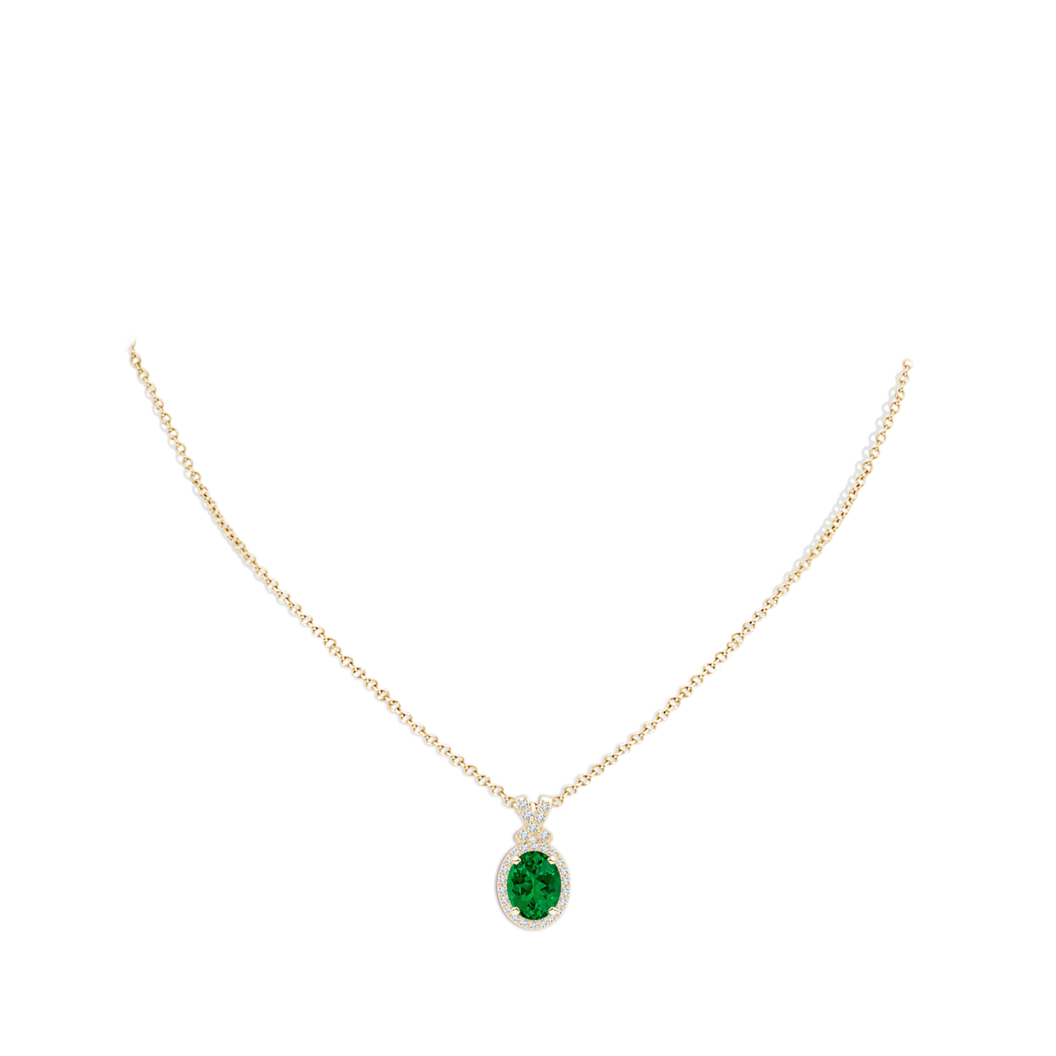 10x8mm Labgrown Lab-Grown Vintage Style Emerald Pendant with Lab Diamond Halo in Yellow Gold - body_neck