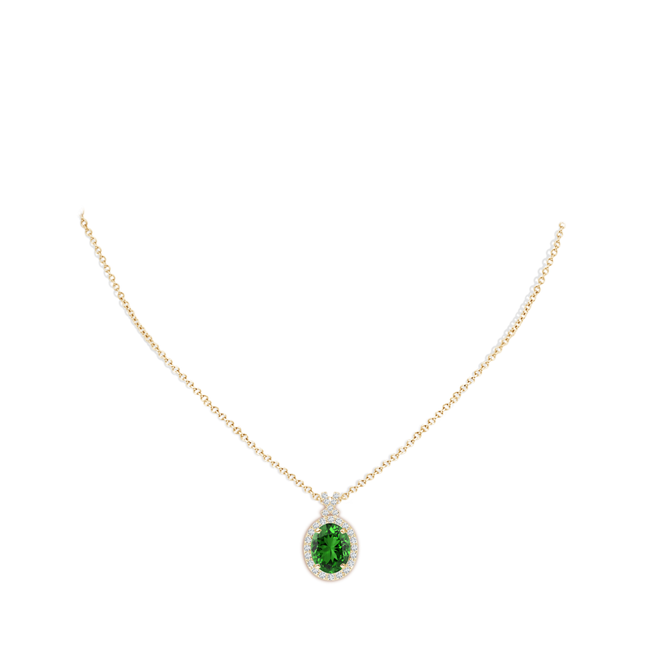 10x8mm Labgrown Lab-Grown Vintage Style Emerald Pendant with Lab Diamond Halo in Yellow Gold pen