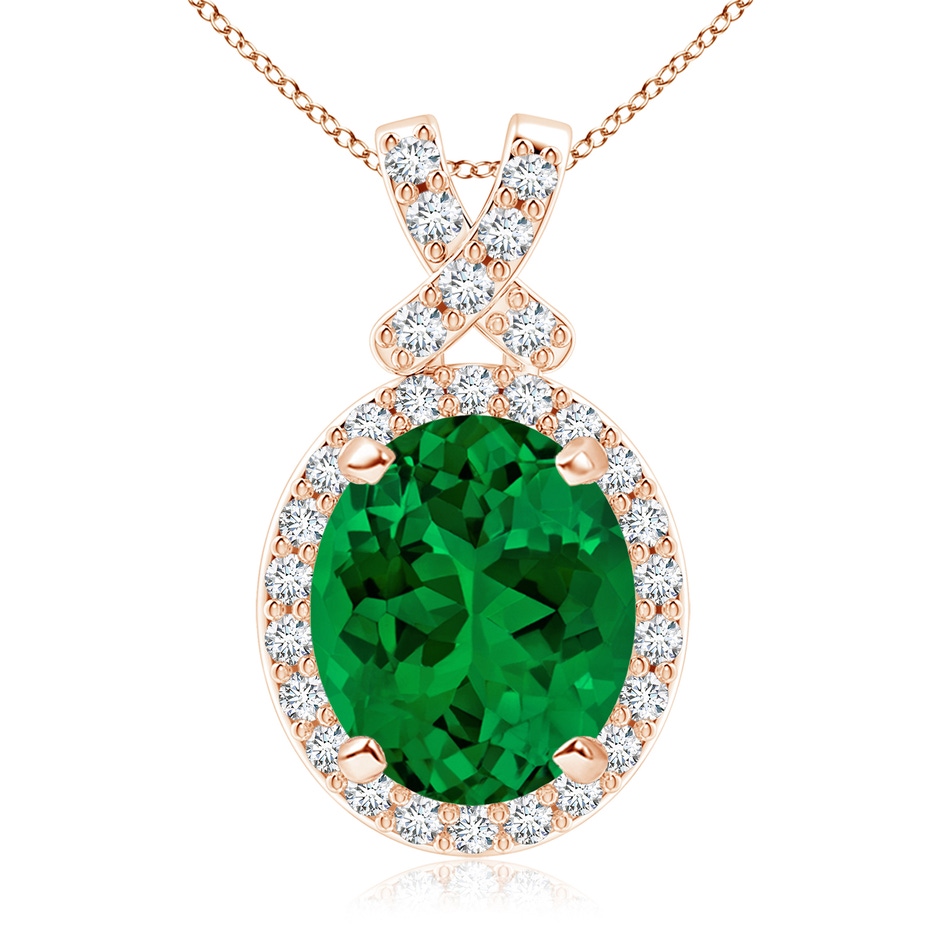 12x10mm Labgrown Lab-Grown Vintage Style Emerald Pendant with Lab Diamond Halo in Rose Gold 