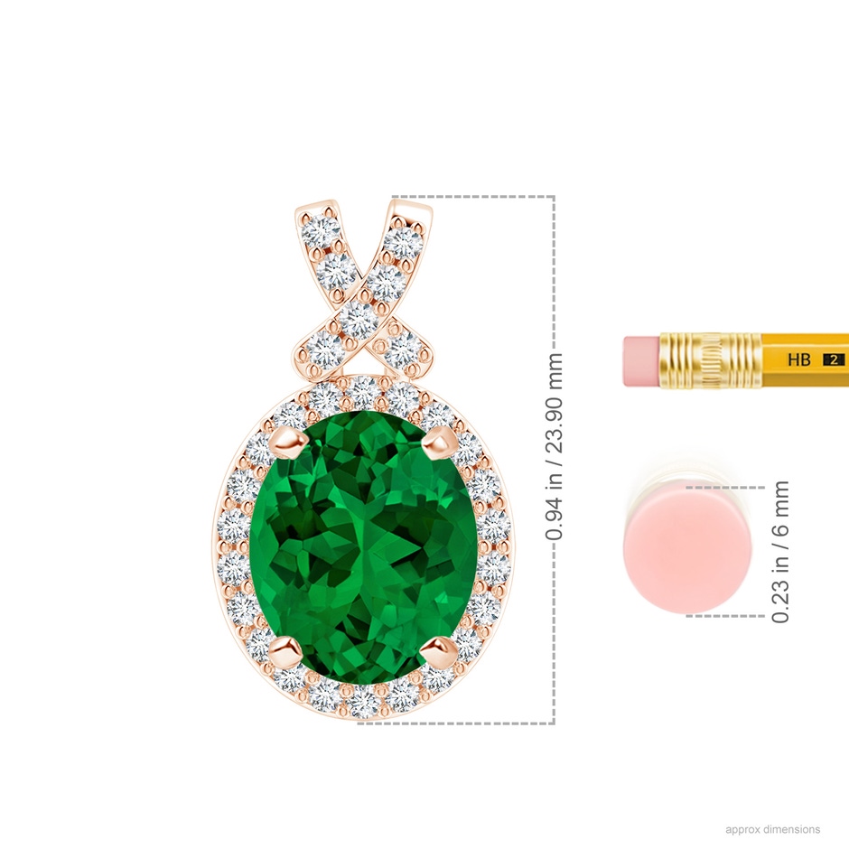12x10mm Labgrown Lab-Grown Vintage Style Emerald Pendant with Lab Diamond Halo in Rose Gold ruler