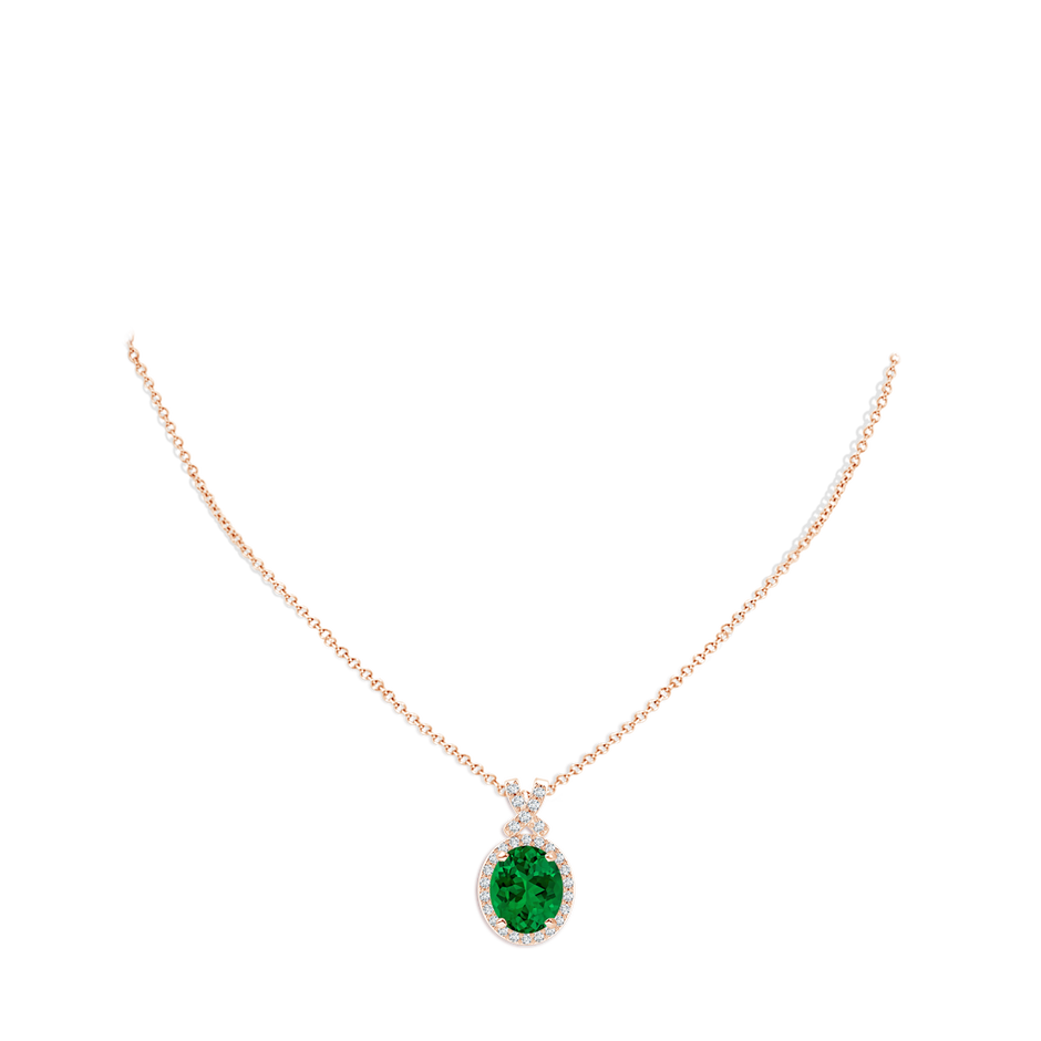 12x10mm Labgrown Lab-Grown Vintage Style Emerald Pendant with Lab Diamond Halo in Rose Gold pen