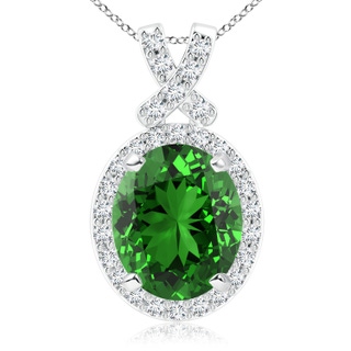 12x10mm Labgrown Lab-Grown Vintage Style Emerald Pendant with Diamond Halo in White Gold