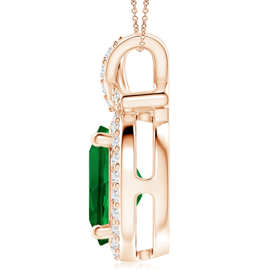 14x10mm Labgrown Lab-Grown Vintage Style Emerald Pendant with Lab Diamond Halo in 18K Rose Gold side 199