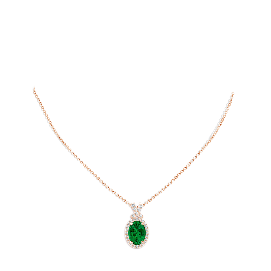 14x10mm Labgrown Lab-Grown Vintage Style Emerald Pendant with Lab Diamond Halo in 18K Rose Gold pen