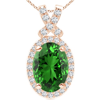 14x10mm Labgrown Lab-Grown Vintage Style Emerald Pendant with Lab Diamond Halo in 9K Rose Gold