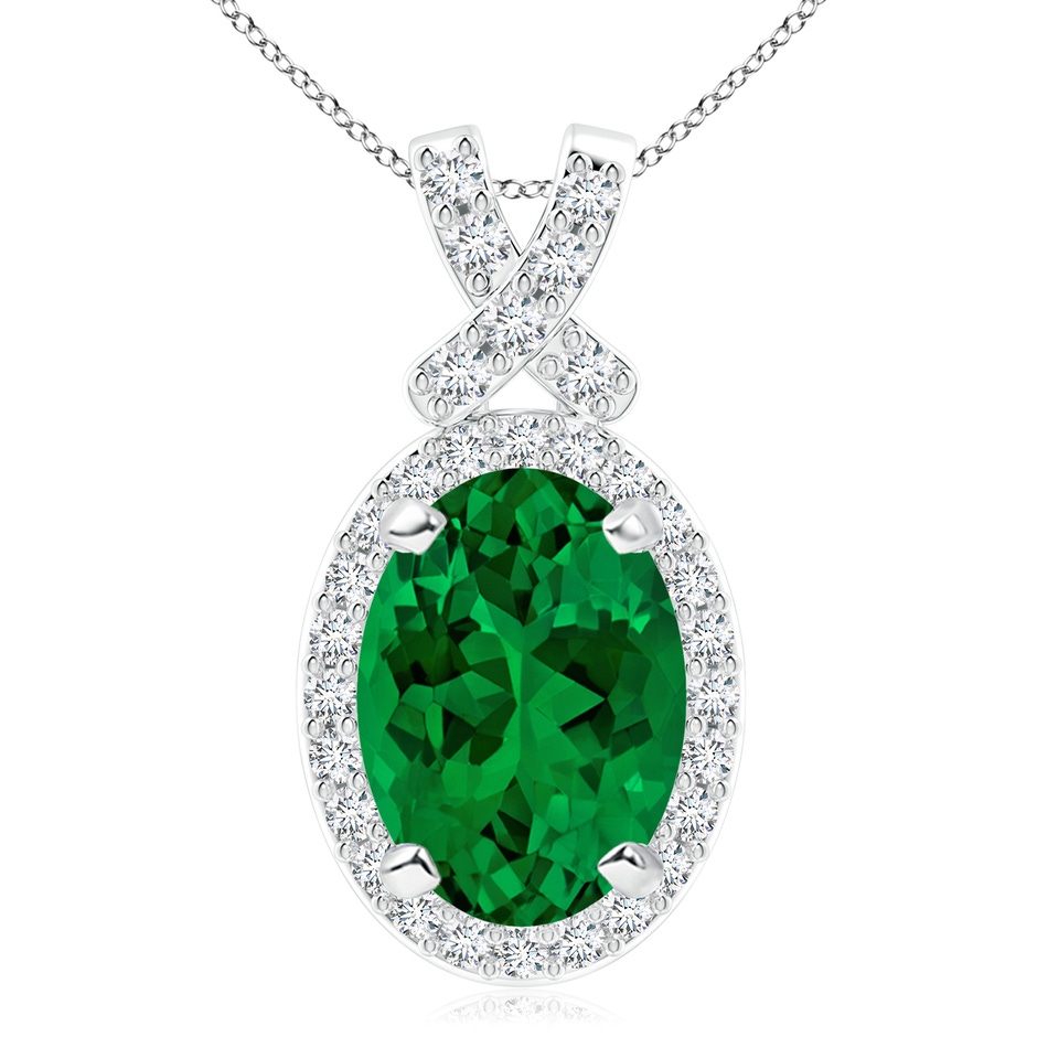 14x10mm Labgrown Lab-Grown Vintage Style Emerald Pendant with Lab Diamond Halo in P950 Platinum 