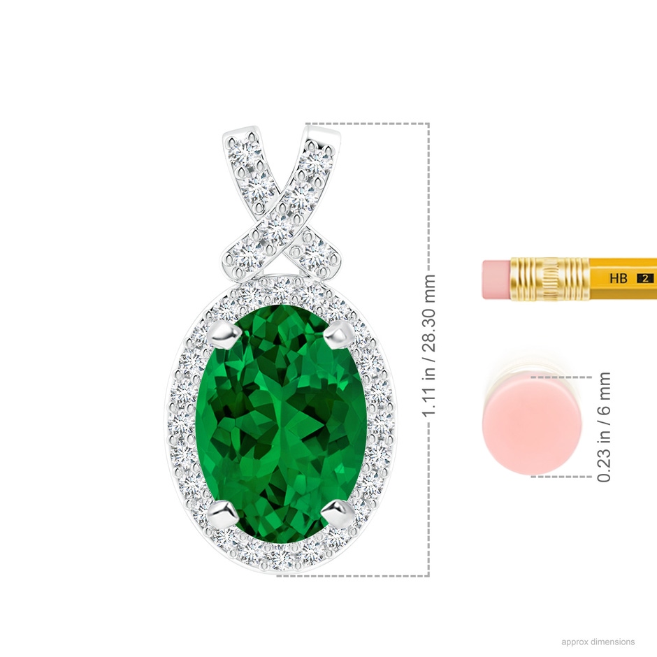 14x10mm Labgrown Lab-Grown Vintage Style Emerald Pendant with Lab Diamond Halo in P950 Platinum ruler