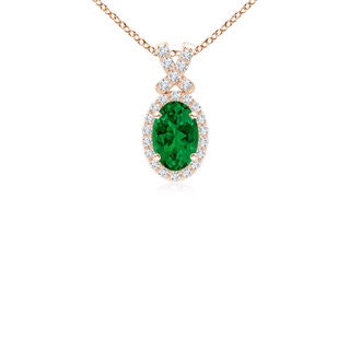 6x4mm Labgrown Lab-Grown Vintage Style Emerald Pendant with Lab Diamond Halo in 10K Rose Gold