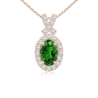 6x4mm Labgrown Lab-Grown Vintage Style Emerald Pendant with Lab Diamond Halo in 9K Rose Gold