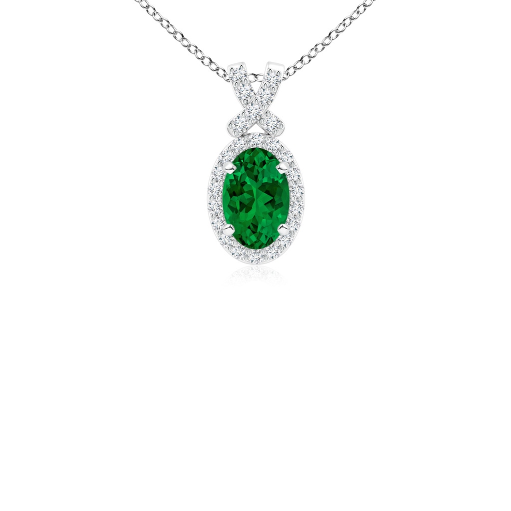 6x4mm Labgrown Lab-Grown Vintage Style Emerald Pendant with Lab Diamond Halo in P950 Platinum