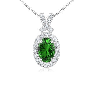 6x4mm Labgrown Lab-Grown Vintage Style Emerald Pendant with Diamond Halo in P950 Platinum
