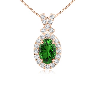 6x4mm Labgrown Lab-Grown Vintage Style Emerald Pendant with Diamond Halo in Rose Gold