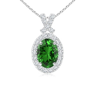 7x5mm Labgrown Lab-Grown Vintage Style Emerald Pendant with Diamond Halo in P950 Platinum