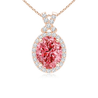 10x8mm Labgrown Vintage Style Lab-Grown Fancy Intense Pink Diamond Pendant with Halo in 18K Rose Gold