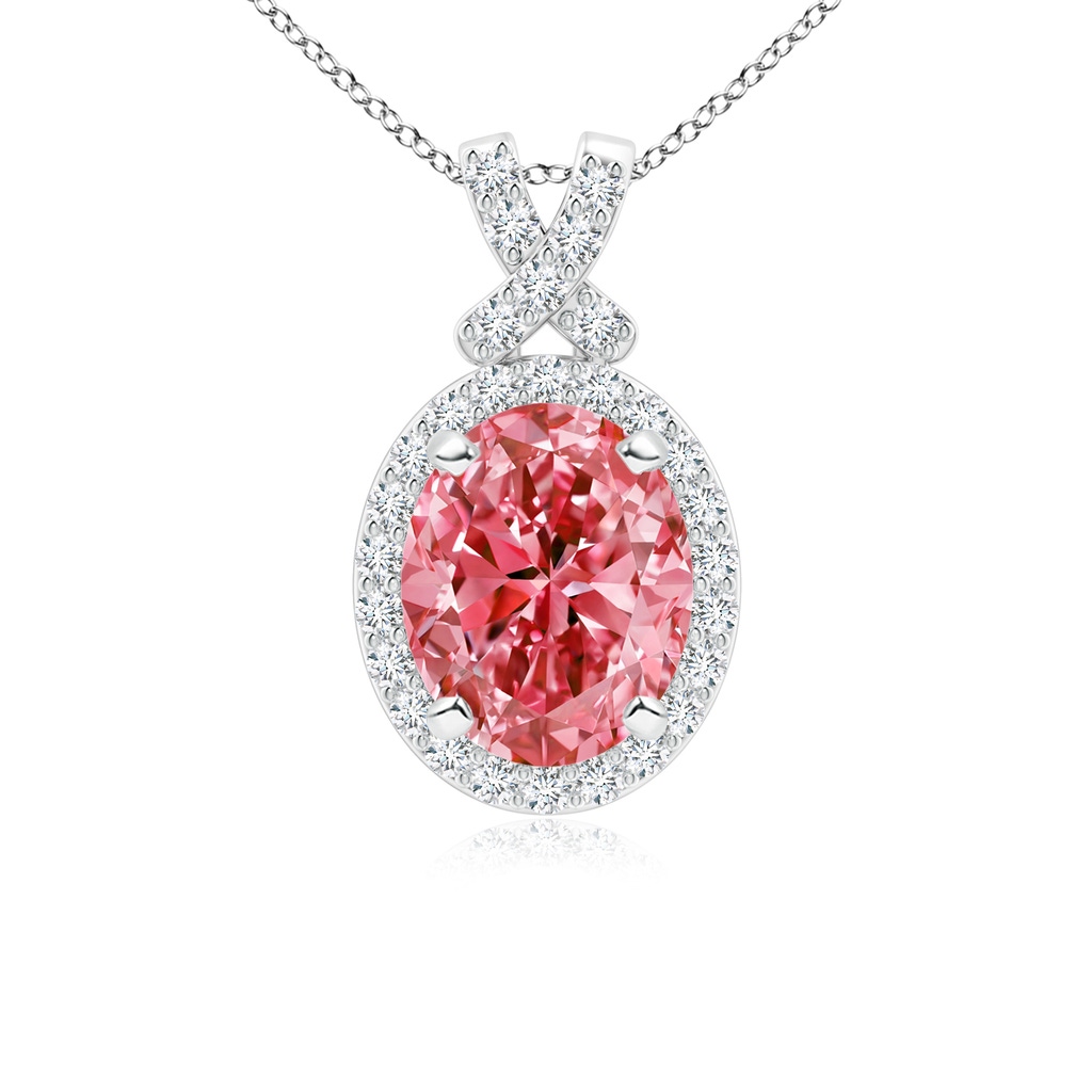 10x8mm Labgrown Vintage Style Lab-Grown Fancy Intense Pink Diamond Pendant with Halo in P950 Platinum