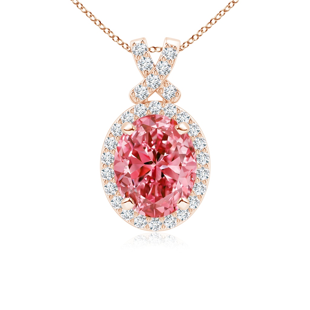 10x8mm Labgrown Vintage Style Lab-Grown Fancy Intense Pink Diamond Pendant with Halo in Rose Gold