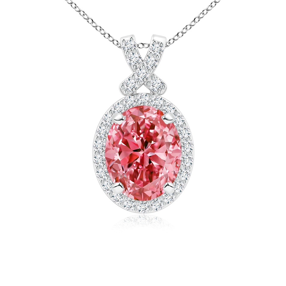 10x8mm Labgrown Vintage Style Lab-Grown Fancy Intense Pink Diamond Pendant with Halo in White Gold 
