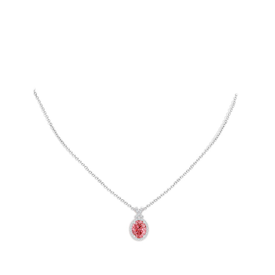 10x8mm Labgrown Vintage Style Lab-Grown Fancy Intense Pink Diamond Pendant with Halo in White Gold pen