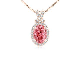 7x5mm Labgrown Vintage Style Lab-Grown Fancy Intense Pink Diamond Pendant with Halo in 9K Rose Gold