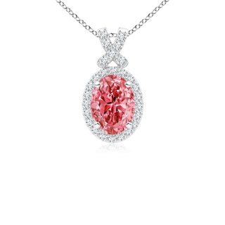 8x6mm Labgrown Vintage Style Lab-Grown Fancy Intense Pink Diamond Pendant with Halo in P950 Platinum