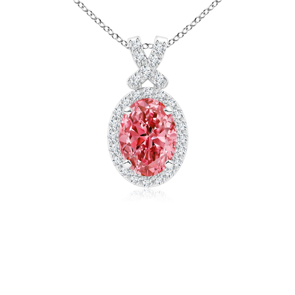 8x6mm Labgrown Vintage Style Lab-Grown Fancy Intense Pink Diamond Pendant with Halo in White Gold