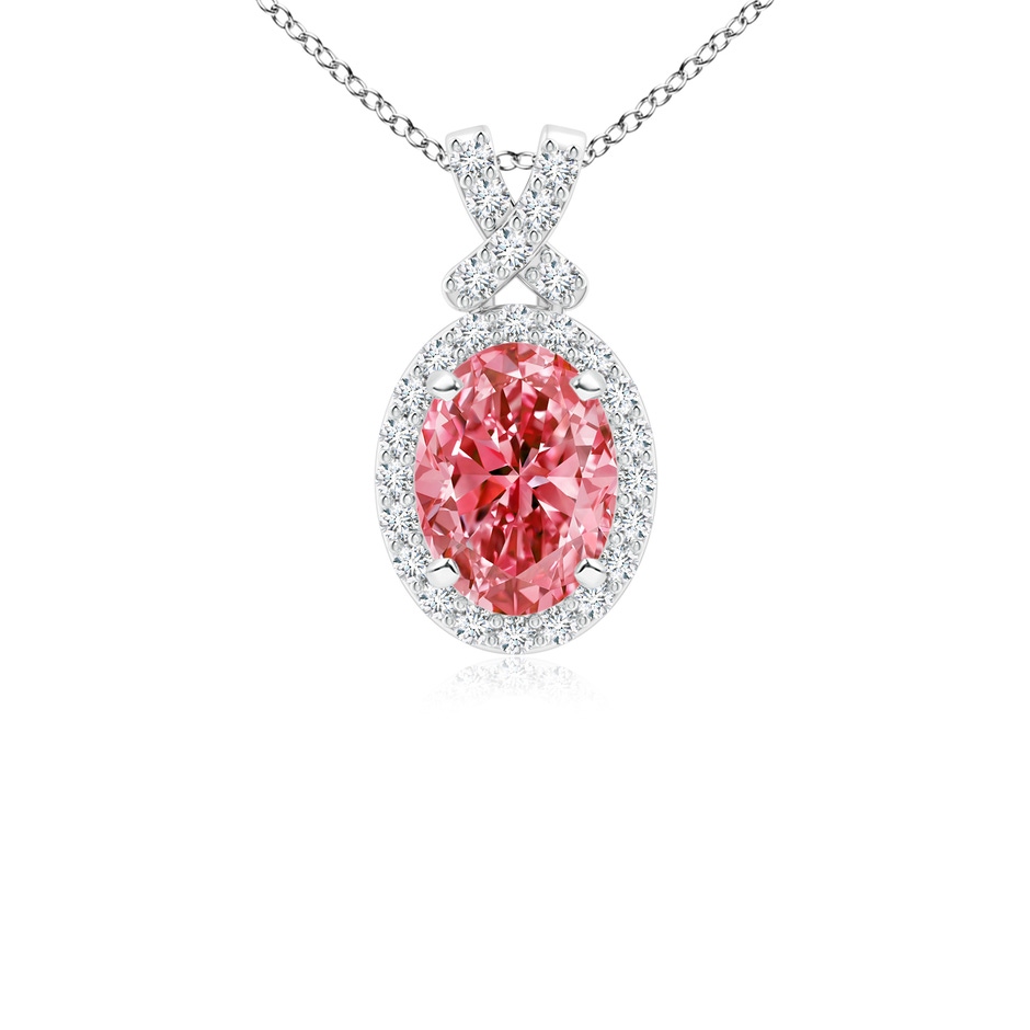 8x6mm Labgrown Vintage Style Lab-Grown Fancy Intense Pink Diamond Pendant with Halo in White Gold 