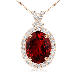 10x8mm Labgrown Lab-Grown Vintage Style Ruby Pendant with Diamond Halo in 10K Rose Gold