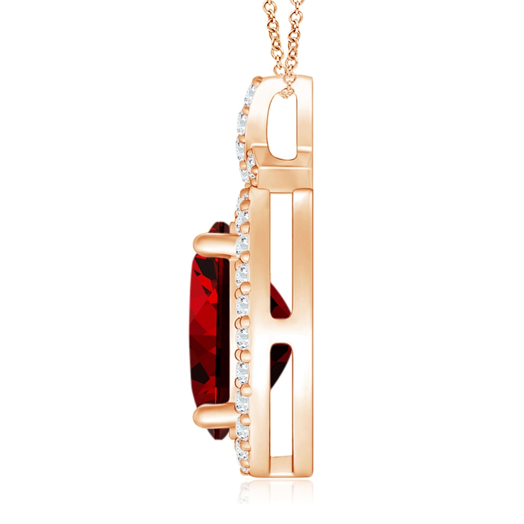 10x8mm Labgrown Lab-Grown Vintage Style Ruby Pendant with Diamond Halo in Rose Gold - side 199