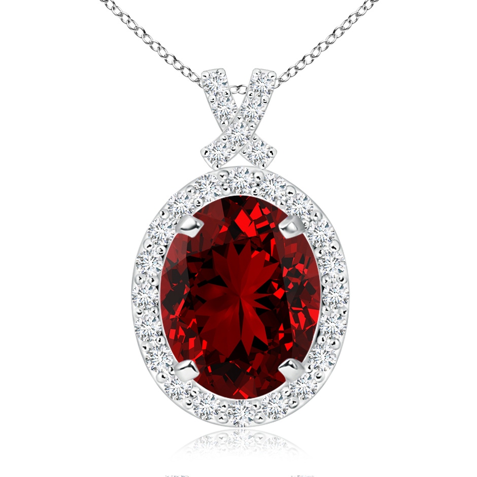 10x8mm Labgrown Lab-Grown Vintage Style Ruby Pendant with Diamond Halo in White Gold 