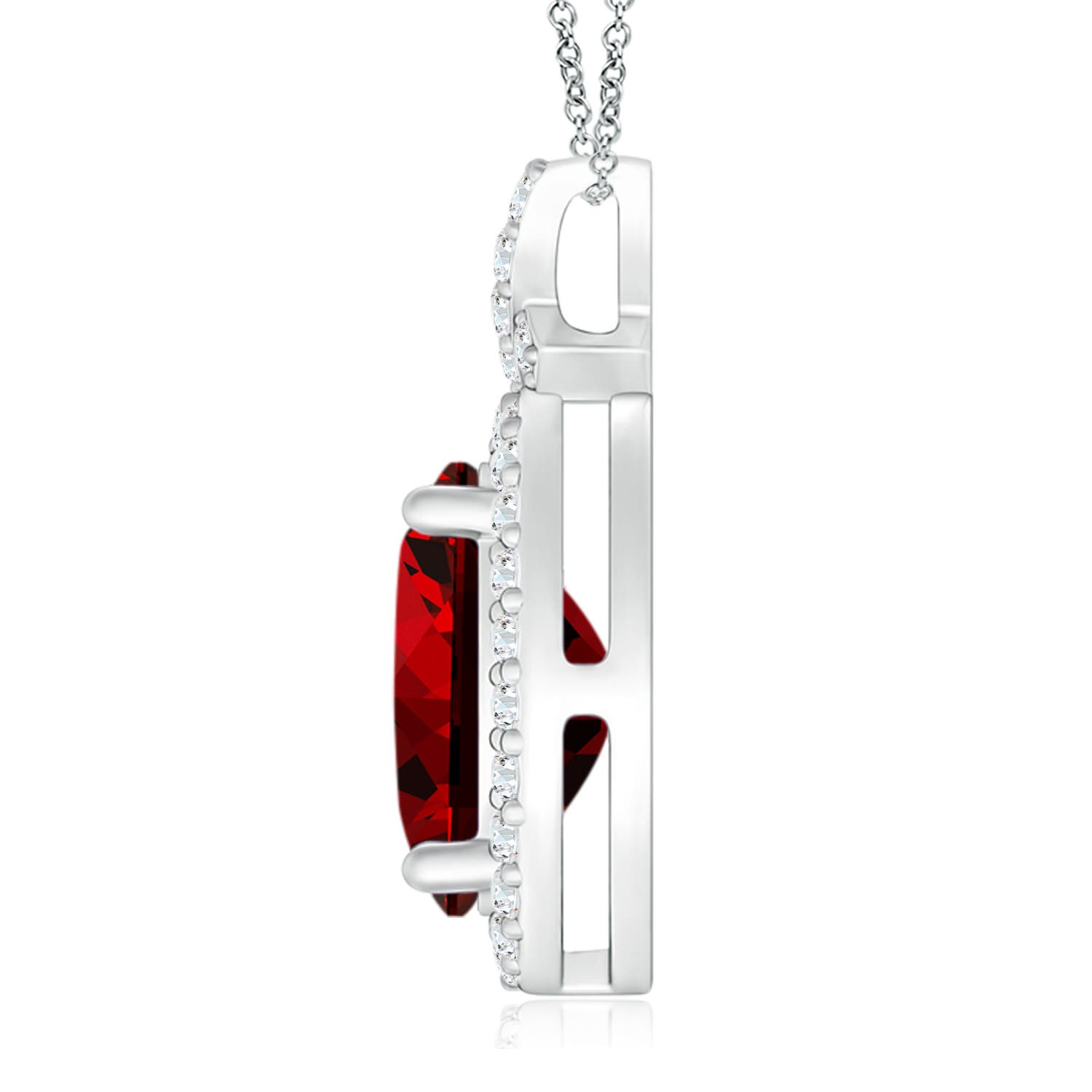 10x8mm Labgrown Lab-Grown Vintage Style Ruby Pendant with Diamond Halo in White Gold - side 3