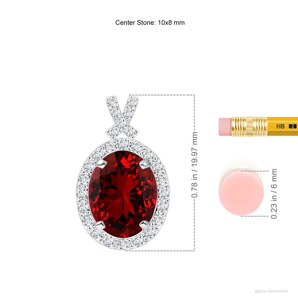 10x8mm Labgrown Lab-Grown Vintage Style Ruby Pendant with Diamond Halo in White Gold ruler