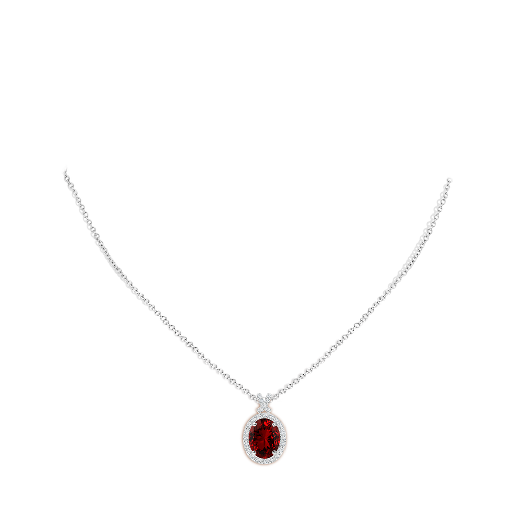 10x8mm Labgrown Lab-Grown Vintage Style Ruby Pendant with Diamond Halo in White Gold pen