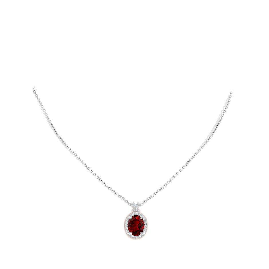 10x8mm Labgrown Lab-Grown Vintage Style Ruby Pendant with Diamond Halo in White Gold pen