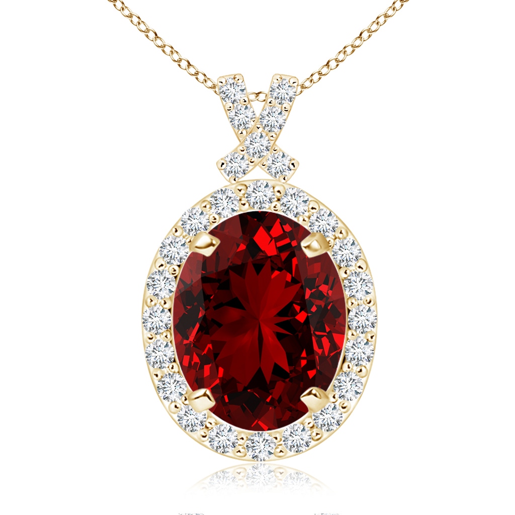 10x8mm Labgrown Lab-Grown Vintage Style Ruby Pendant with Diamond Halo in Yellow Gold