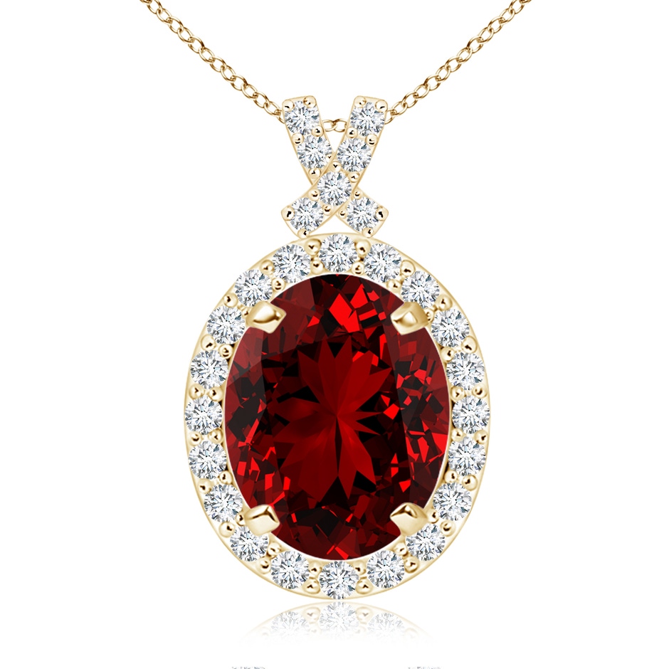 10x8mm Labgrown Lab-Grown Vintage Style Ruby Pendant with Diamond Halo in Yellow Gold 