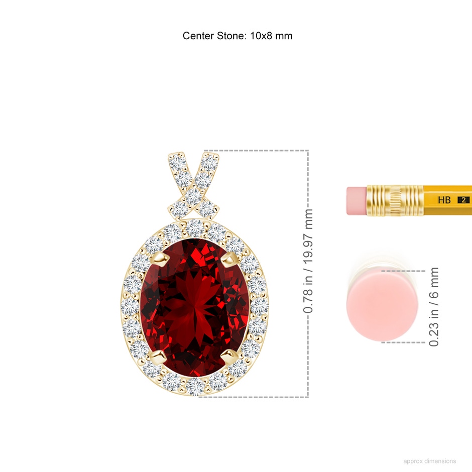 10x8mm Labgrown Lab-Grown Vintage Style Ruby Pendant with Diamond Halo in Yellow Gold ruler
