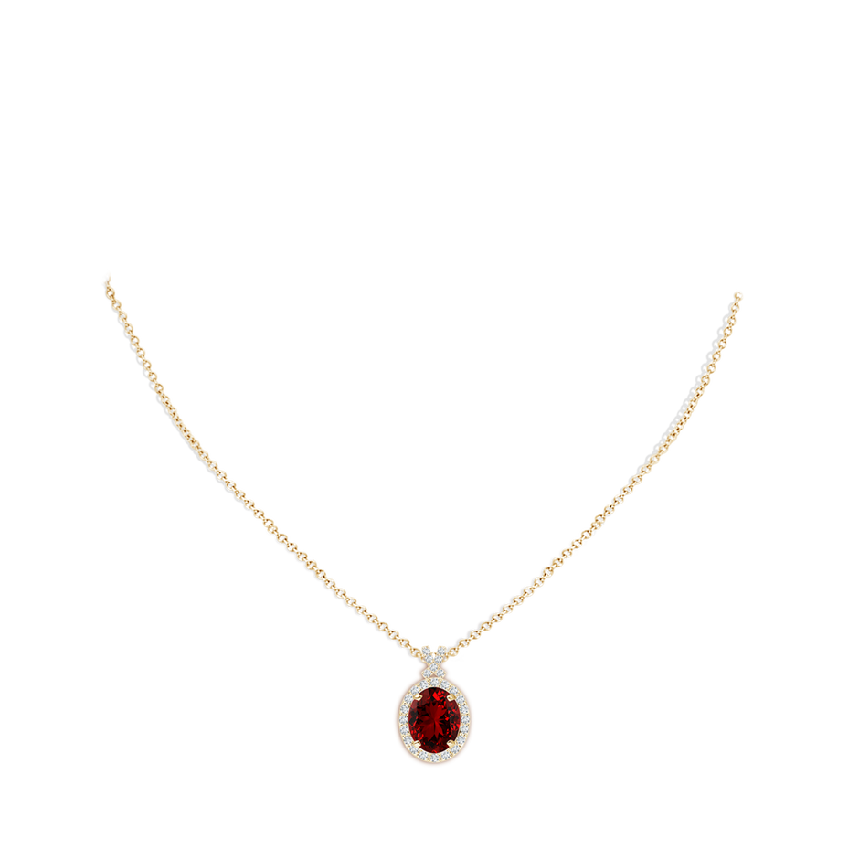 10x8mm Labgrown Lab-Grown Vintage Style Ruby Pendant with Diamond Halo in Yellow Gold pen
