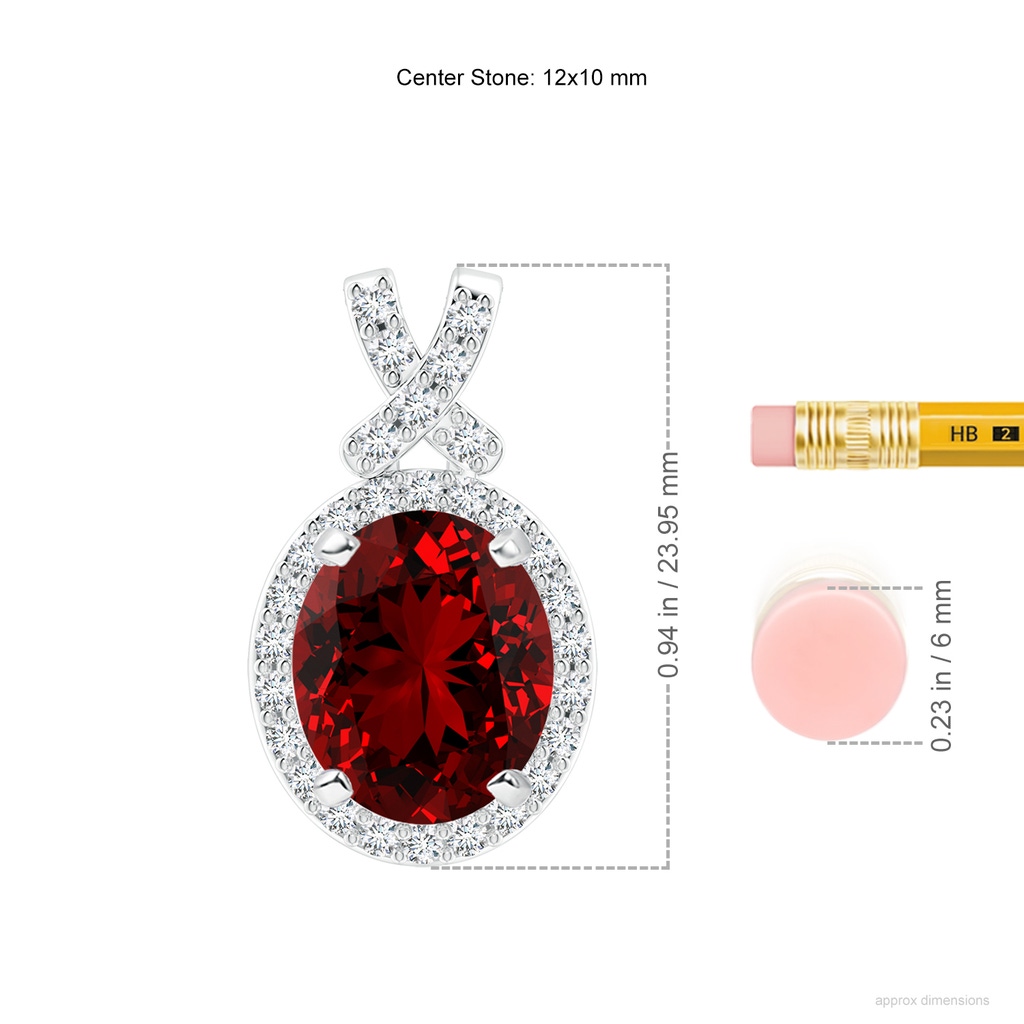 12x10mm Labgrown Lab-Grown Vintage Style Ruby Pendant with Diamond Halo in P950 Platinum ruler