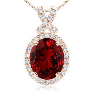 12x10mm Labgrown Lab-Grown Vintage Style Ruby Pendant with Diamond Halo in Rose Gold