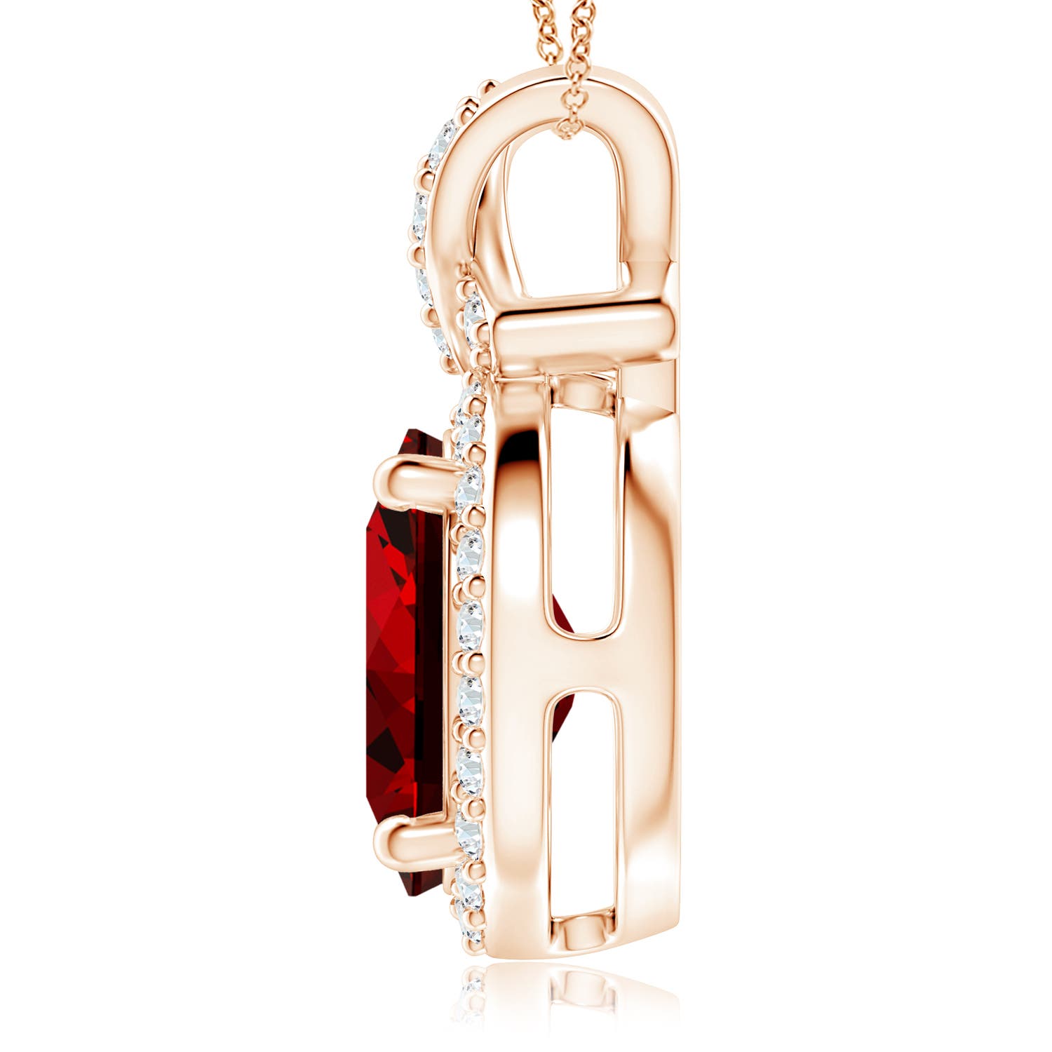12x10mm Labgrown Lab-Grown Vintage Style Ruby Pendant with Diamond Halo in Rose Gold
