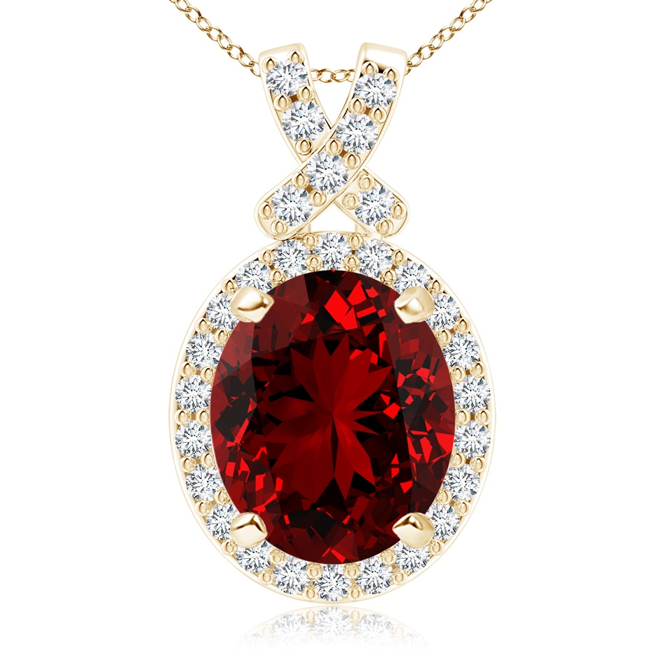12x10mm Labgrown Lab-Grown Vintage Style Ruby Pendant with Diamond Halo in Yellow Gold 