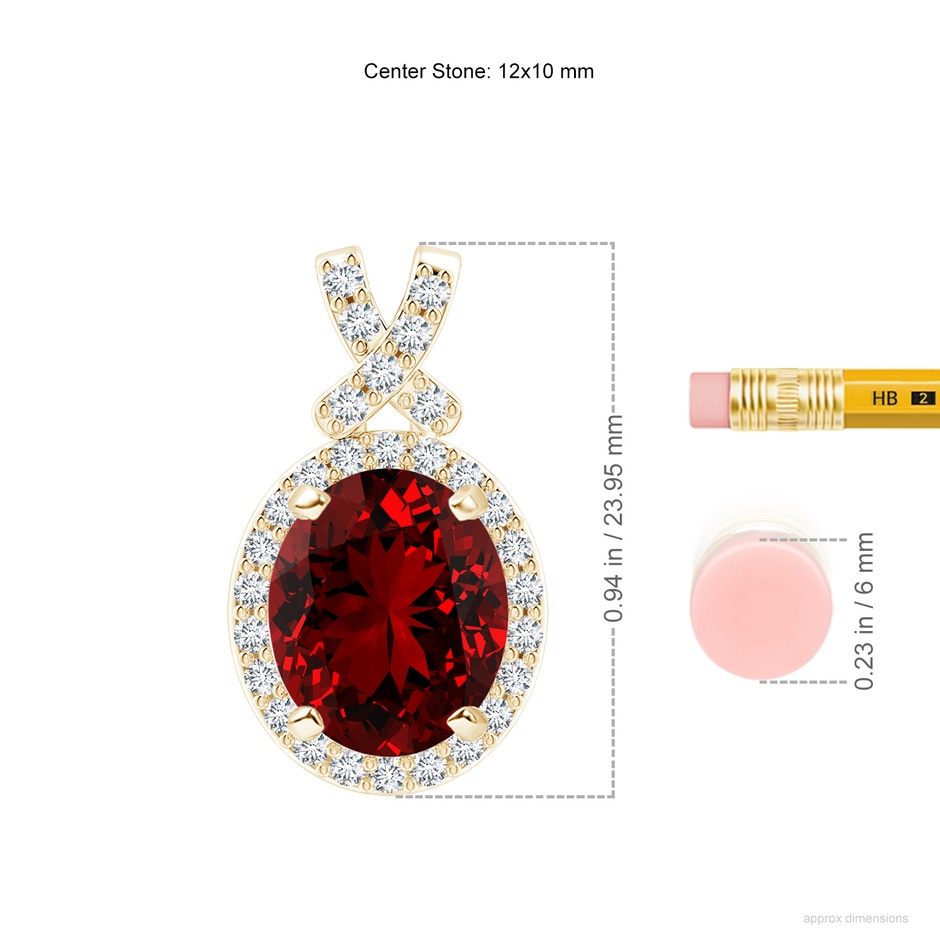 12x10mm Labgrown Lab-Grown Vintage Style Ruby Pendant with Diamond Halo in Yellow Gold ruler