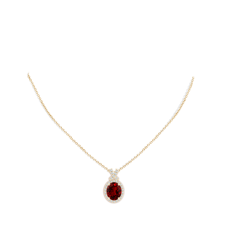 12x10mm Labgrown Lab-Grown Vintage Style Ruby Pendant with Diamond Halo in Yellow Gold pen