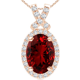 14x10mm Labgrown Lab-Grown Vintage Style Ruby Pendant with Diamond Halo in Rose Gold