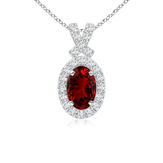 6x4mm Labgrown Lab-Grown Vintage Style Ruby Pendant with Diamond Halo in P950 Platinum