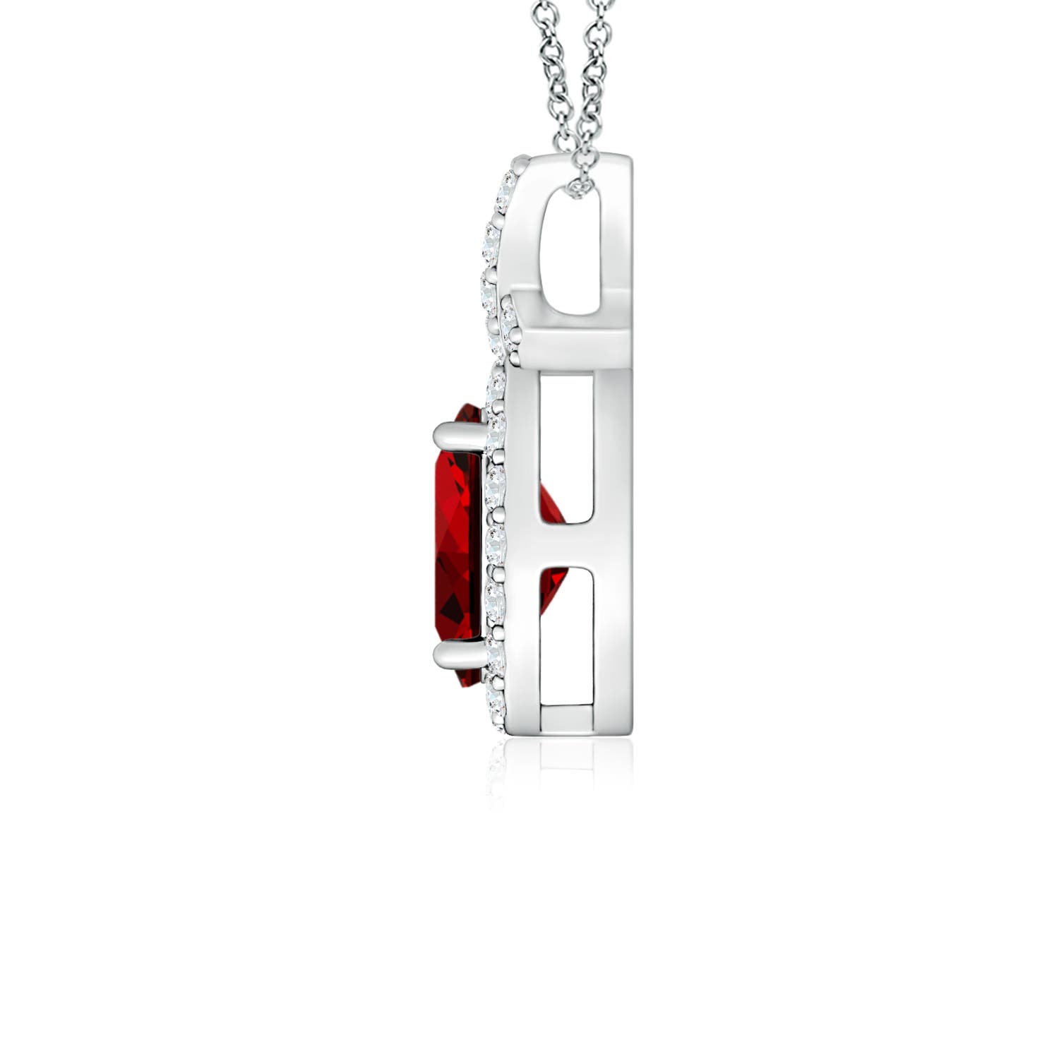 6x4mm Labgrown Lab-Grown Vintage Style Ruby Pendant with Diamond Halo in P950 Platinum
