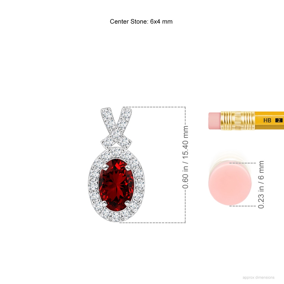 6x4mm Labgrown Lab-Grown Vintage Style Ruby Pendant with Diamond Halo in P950 Platinum ruler