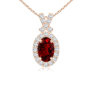 6x4mm Labgrown Lab-Grown Vintage Style Ruby Pendant with Diamond Halo in Rose Gold