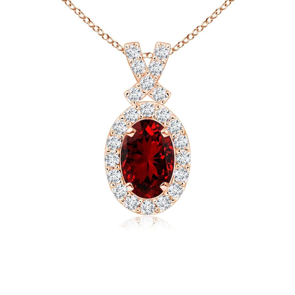 6x4mm Labgrown Lab-Grown Vintage Style Ruby Pendant with Diamond Halo in Rose Gold 